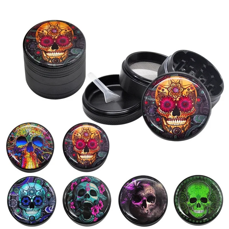 

Aluminum Alloy Metal Grinder for Smoking Weed,4-layers 50mm Death Skull Pattern Dry Herb Tobacco Shredder Smoking Accessories