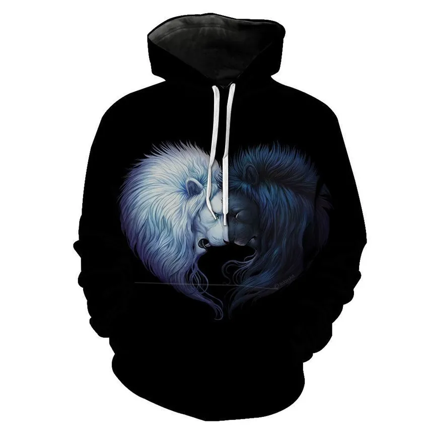 

KISSQIQI Men Hoodie Sweatshirt 3D Printed Fashion Men's Hoodie Casual Trend Animal Lion Men's Sweatshirt Maximum Size S-5XL