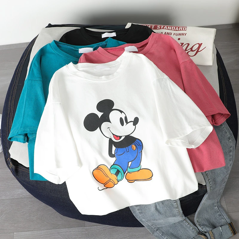 

2020 микки маус женские футболки с рисунками из мультфильмов из чистого хлопка микки мayс лeтo новая женская футболка в корейском стиле топ-мод...
