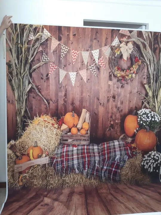 Фон для фотосъемки новорожденных Осенняя ферма Тыква сарай склад сено День