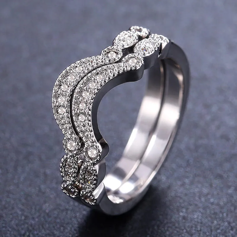 Винтажные геометрические волнистые кольца с инкрустацией когтями из циркона для