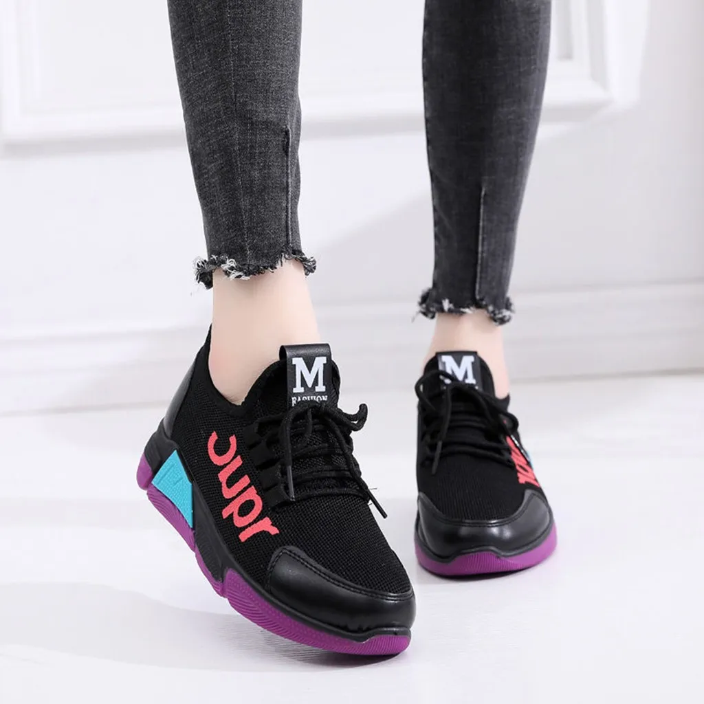 Женские Модные Разноцветные сетчатые спортивные кроссовки на плоской подошве