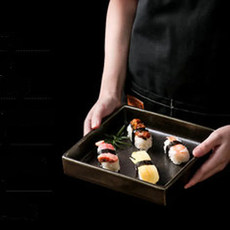 

Ceramic Square Plate Japanese Sushi Plate Creative Vegetable Plate Soup Plate Household Western Tableware Salad Plate