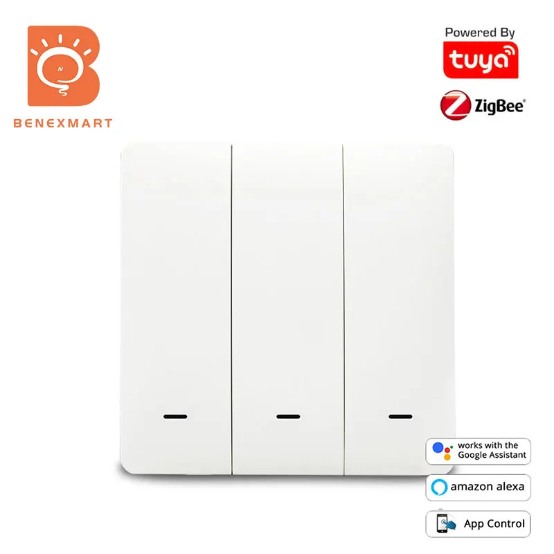 Настенный выключатель Benexmart Tuya Zigbee без нейтрального провода с большими кнопками