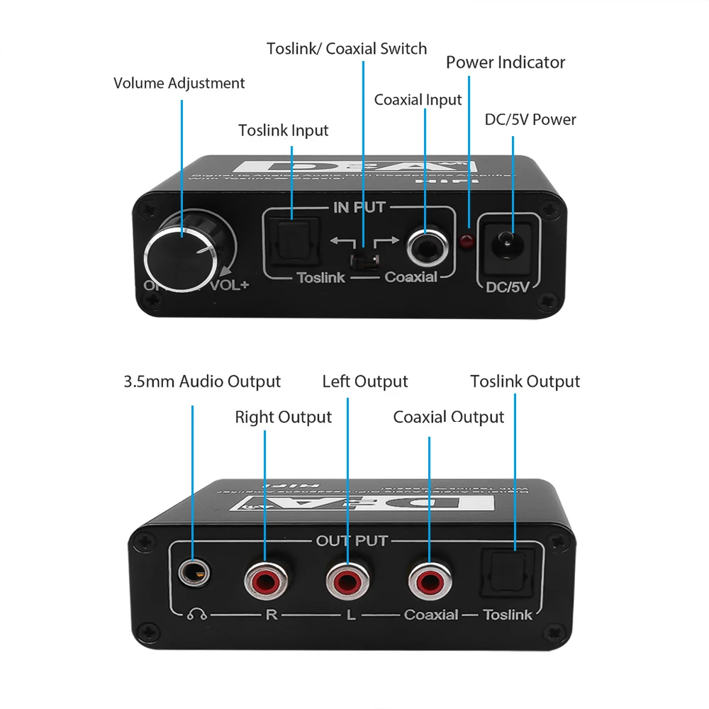 Цифровой оптический Toslink коаксиальный аналоговый RCA аудио преобразователь