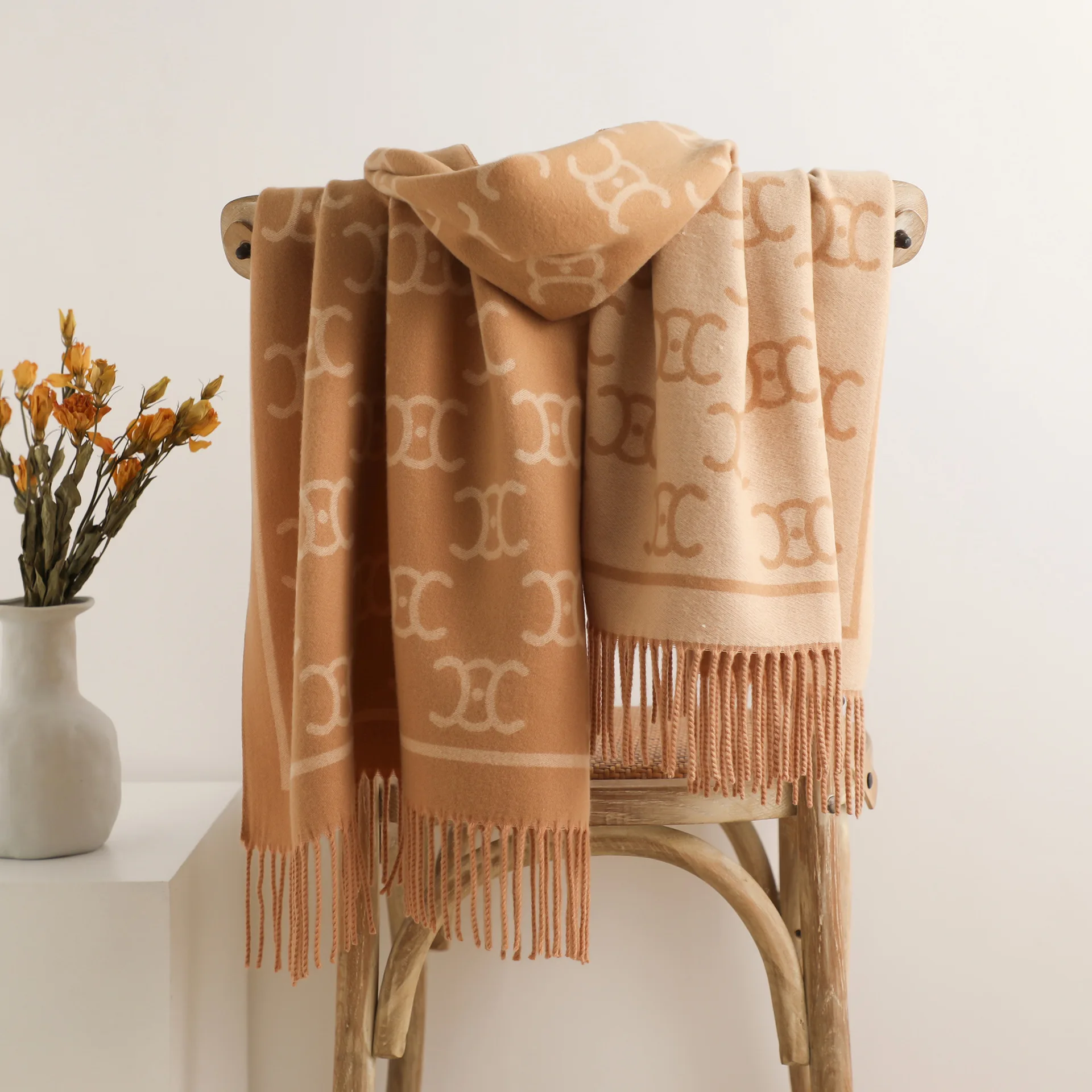 

Fashion Double Sided Tassel Cashmere Scarf Winter Women Pashmina Shawls Warm Blanket Wraps Female Foulard letter Thick Scarves