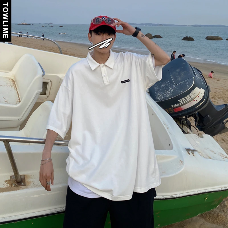 

Summer Men Lapel Short Sleeve Polo Shirts Japanese Streetwear Women Oversize Half Sleeve T Shirts Couple Casual Tops