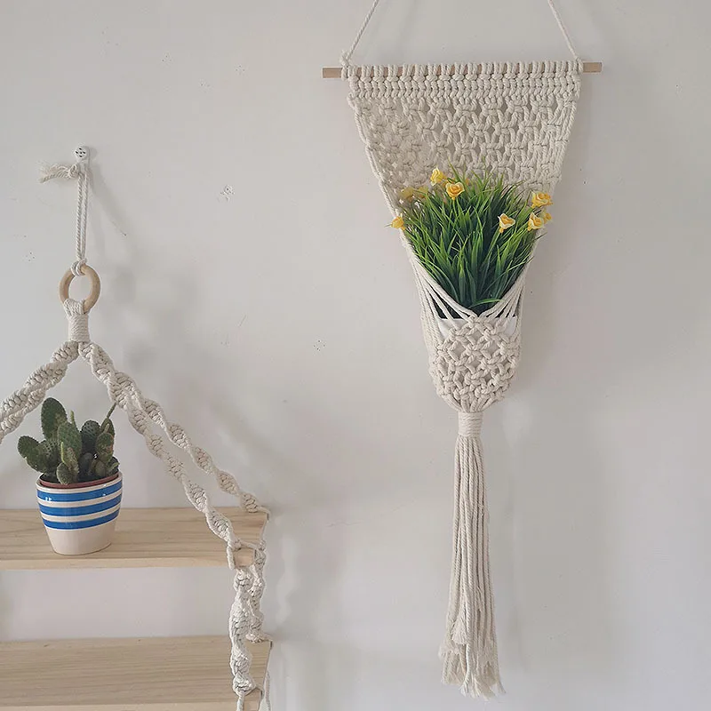 

Nordic Macrame Dried Flower Woven Basket Net Bag Plant Home Garden Woven Hanging Basket Boho Decor Plant Holder Net Bag