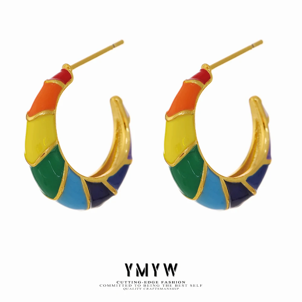 

YMYW Enamel Stud Earrings Colorful Copper 14 K Trendy Jewelry Women Unusual Earrings серьги гвоздики Anniversary Gift 2021