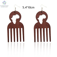 somesoor big engraved afro ethnic comb design wooden drop tribal earrings with hollow african map pattern for black women gifts