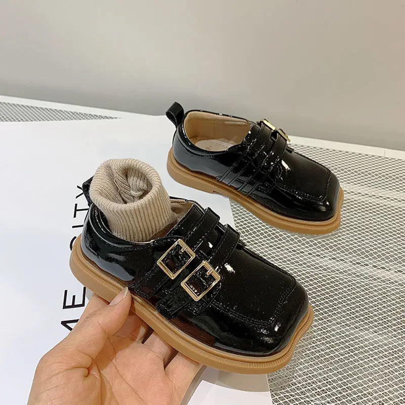 

Girls British Style Leather Shoes Baby Spring and Autumn Korean Style Square Toe Fashion Single Shoes Boys Shoes