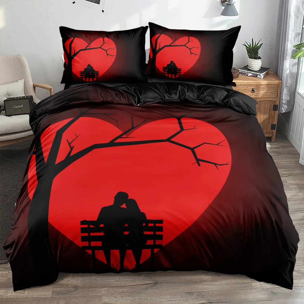 

3D Custom Design Valentine Linens Bed Sets Quilt Cover Set White Bedclothes Pillow Shames Sets King Queen Full Twin Bedding Bags
