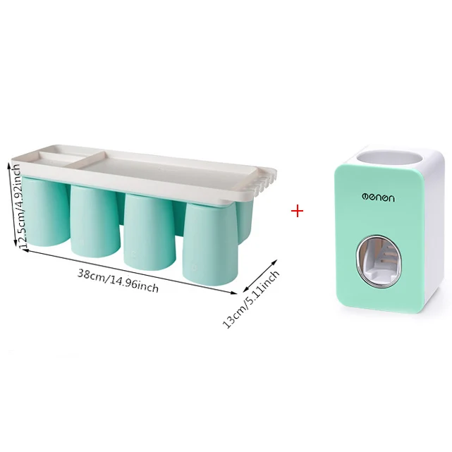 Green-4 Cups Set Держатель зубных щеток для ванной многофункциональный, большой емкости место зубная паста Аксессуары для ванной комнаты подходящая зубная паста диспенсер - Цвет: Green-4 Cups Set