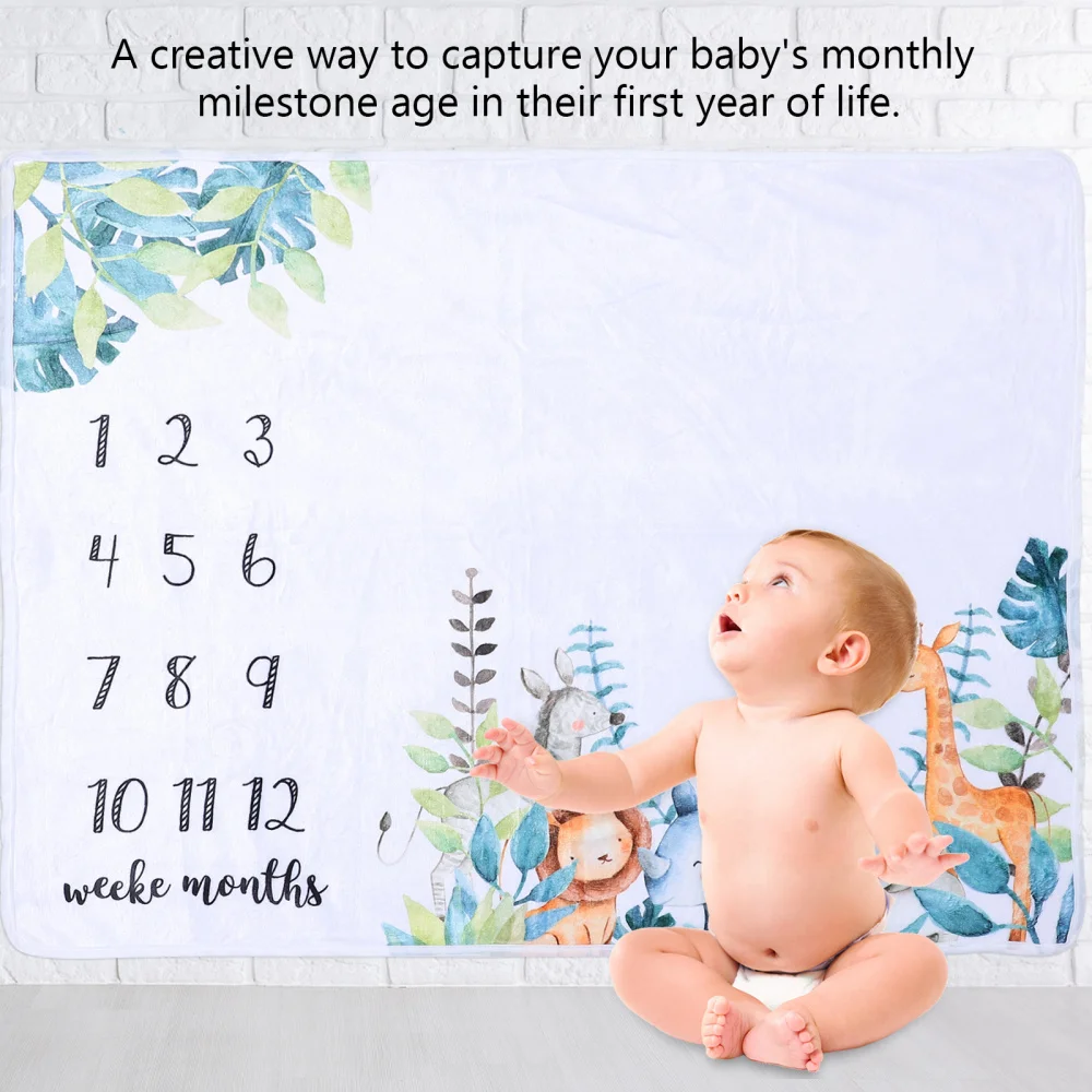 

Baby Monthly Milestone Blanket Animal Flannel Blanket Souvenir Photo Backdrop