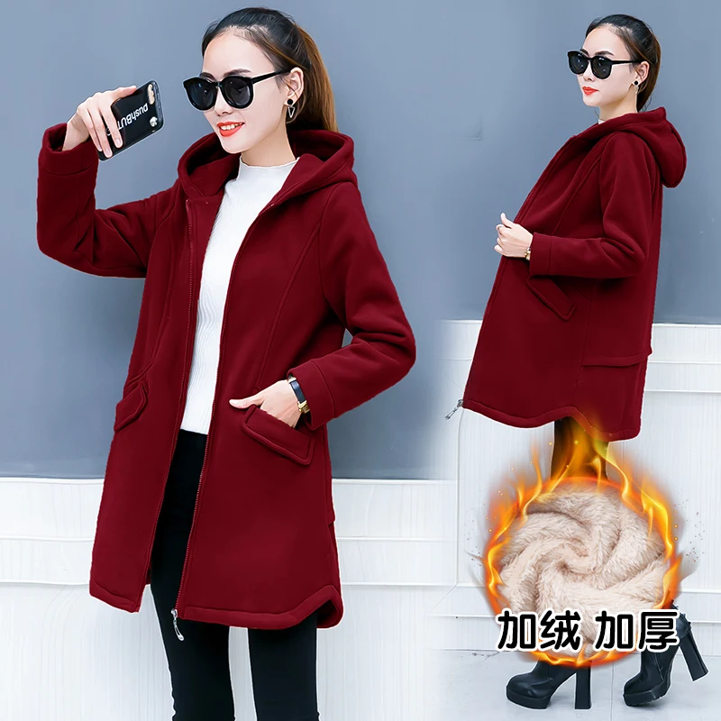 Женская флисовая куртка с капюшоном Длинная ветровка размера плюс 4XL теплая