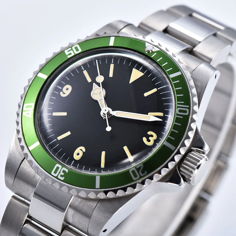 Watch automatic mechanical fashion men's 39.5mm stainless steel case bracelet luminous green aluminum bezel 102 | Наручные часы