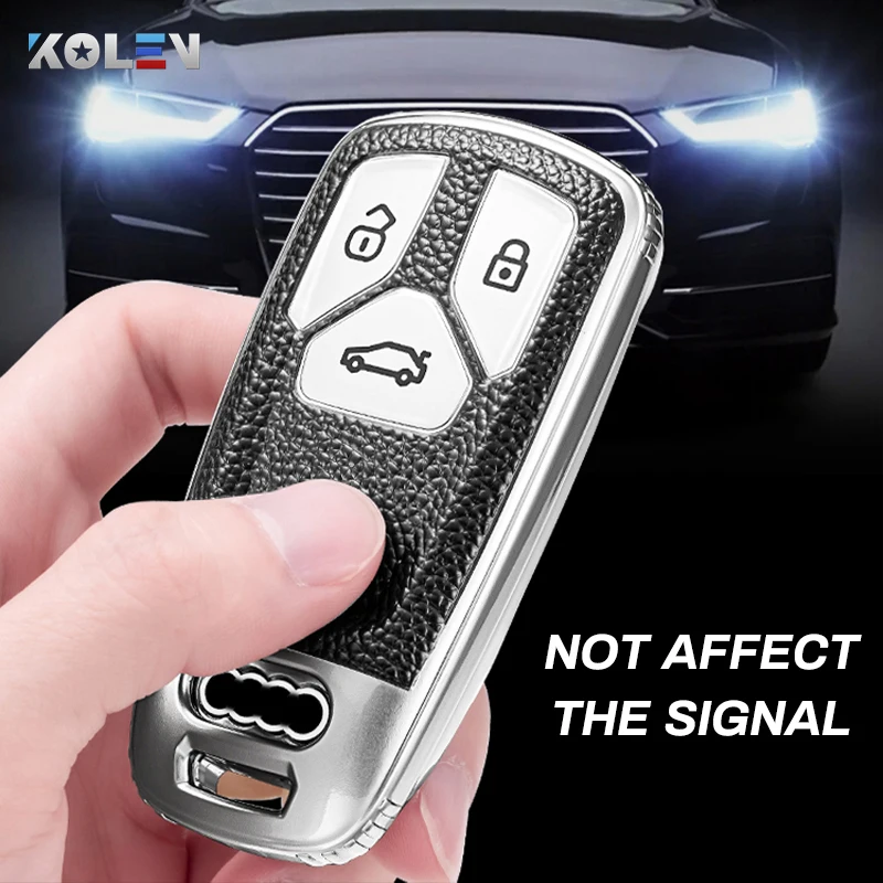 

Leather TPU Car Smart Key Case Cover Fob For Audi A1 A3 A4 A5 A6 Q5 Q7 TT 8V B9 C7 8S TT Sline Protector Holder Shell Keychain