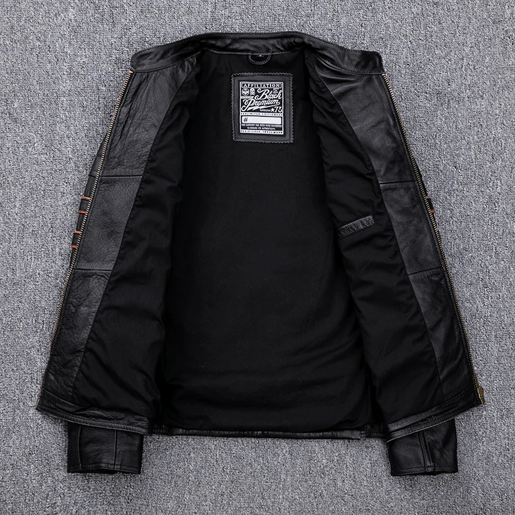 Black Men Skulls Embroidery Motorcycle Leather Jacket Plus Size XXXXL Genuine Cowhide Spring Slim Fit Biker's Leatther Coat