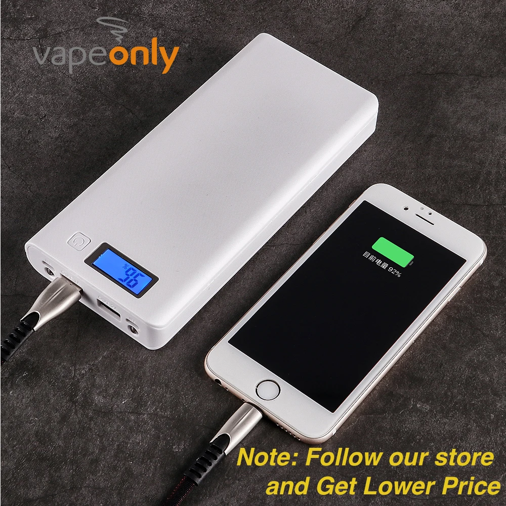 Vapeonly 18650 Портативный Батарея Мощность внешнего аккумулятора чехол ЖК-дисплей Дисплей Dual USB Мощность банка коробки 5V 2A телефон Зарядное устройство для iPhone samsung