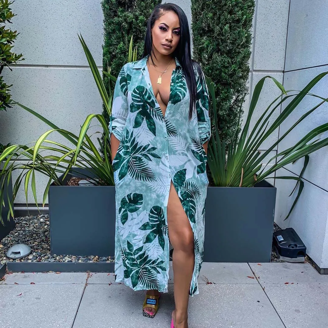 Зеленое Сексуальное Женское Платье с V образным вырезом весна лето 2019