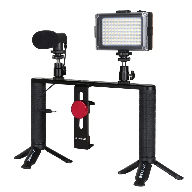 

Puluz Phone Tripod Stand Live Led Selfie Light Smartphone Aluminum Video Handle Stabilizer Kits Microphone Tripod