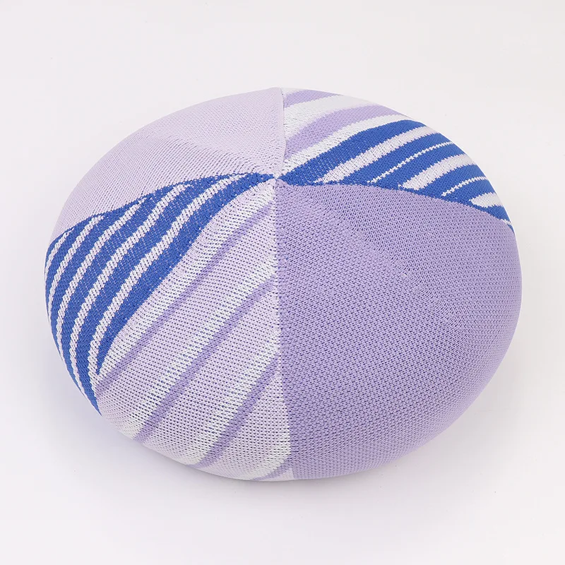 

Sparsil Women Knitted Beret Hat Patchwork Fashion Casual Bonnet Caps Autumn Artist Painter Beanies Flat Cap Female