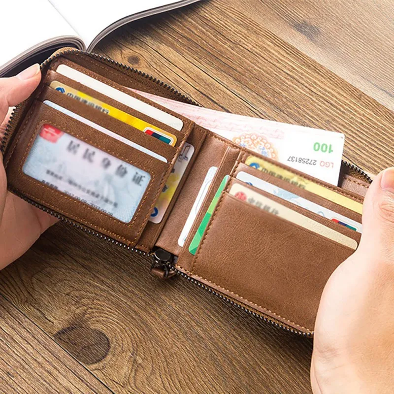 

Men Fashion PU Leather Bifold Zipper Hasp Wallet Short Purse Money Credit Card Holder