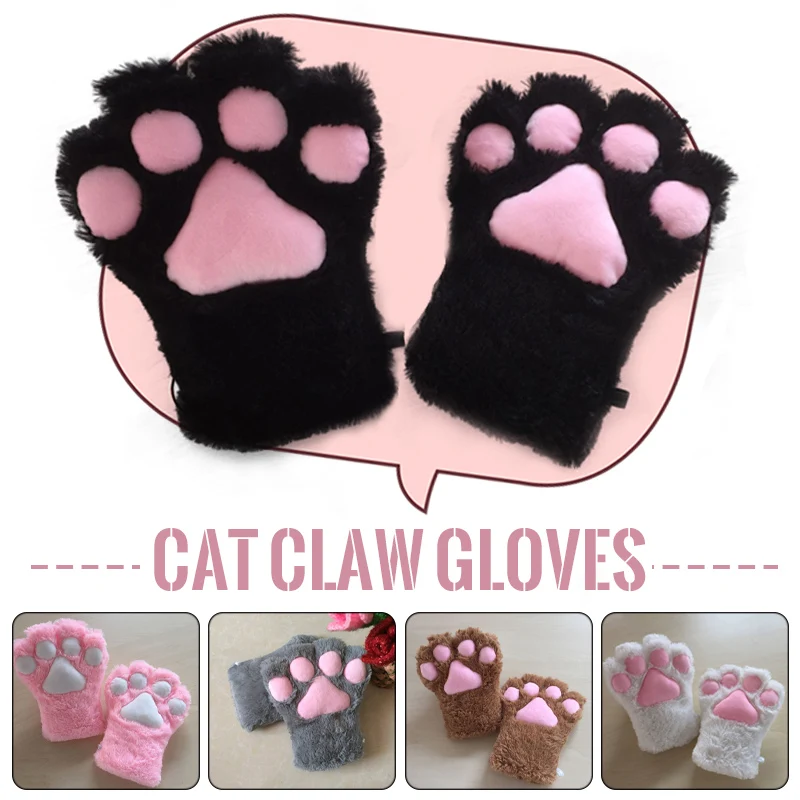 Women Bear Claw Gloves Plush Cat Paw Gloves Winter Faux Fur Cute Kitten Mittens Women Girl Christmas Halloween Cosplay Costume