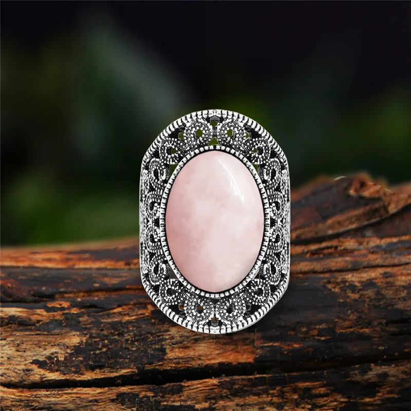 Винтажное кольцо с овальным натуральным кварцем и Лазуритом для женщин