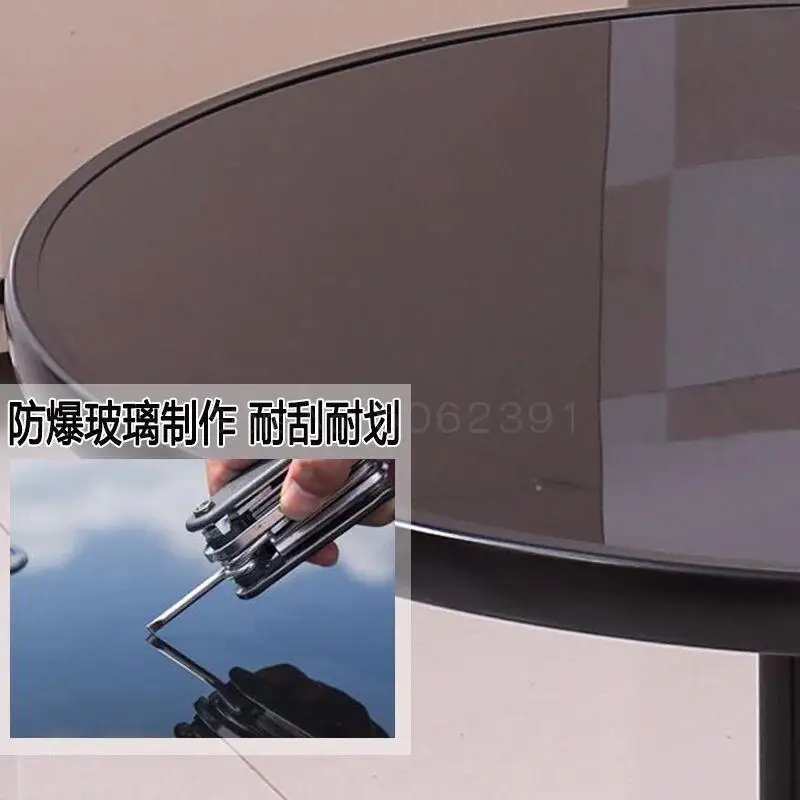 Закаленный стеклянный круглый стол комбинированный и стул уличный маленький