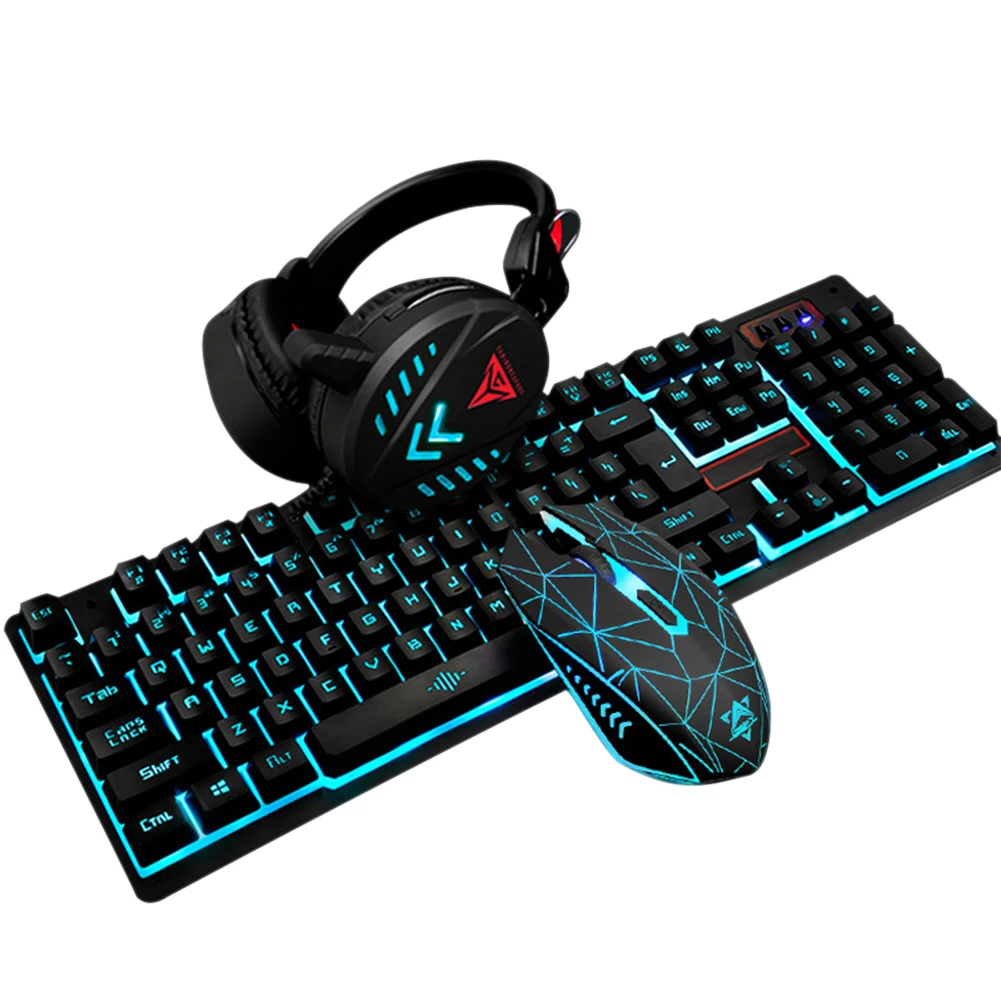 

Gaming Keyboard Mouse Headsets Mouse Pad Set 1600DPI Waterproof Illuminated FKU66