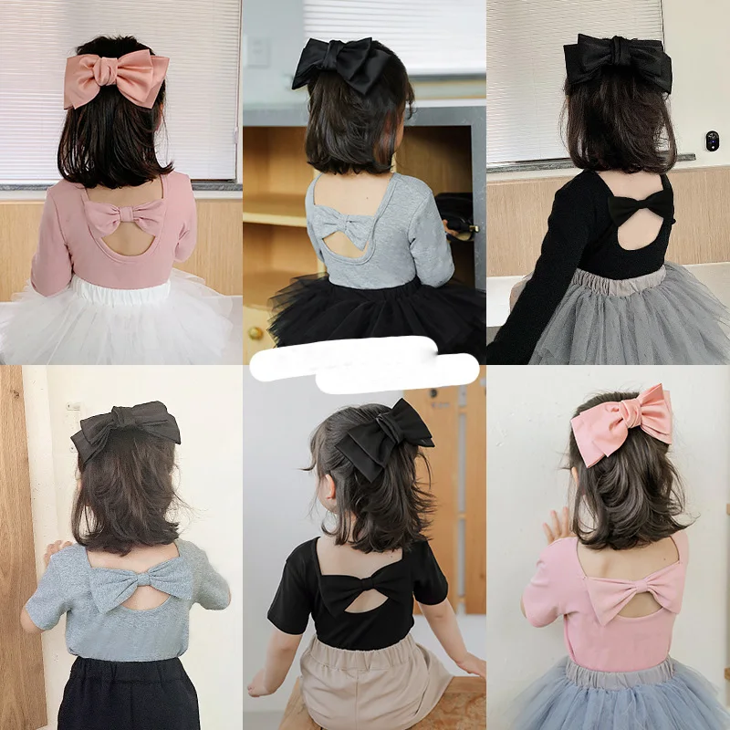 Camiseta b&aacute;sica con lazo y espalda descubierta para ni&ntilde;a, Tops de algod&oacute;n a la moda, ropa para ni&ntilde;a QZ048 2020-0