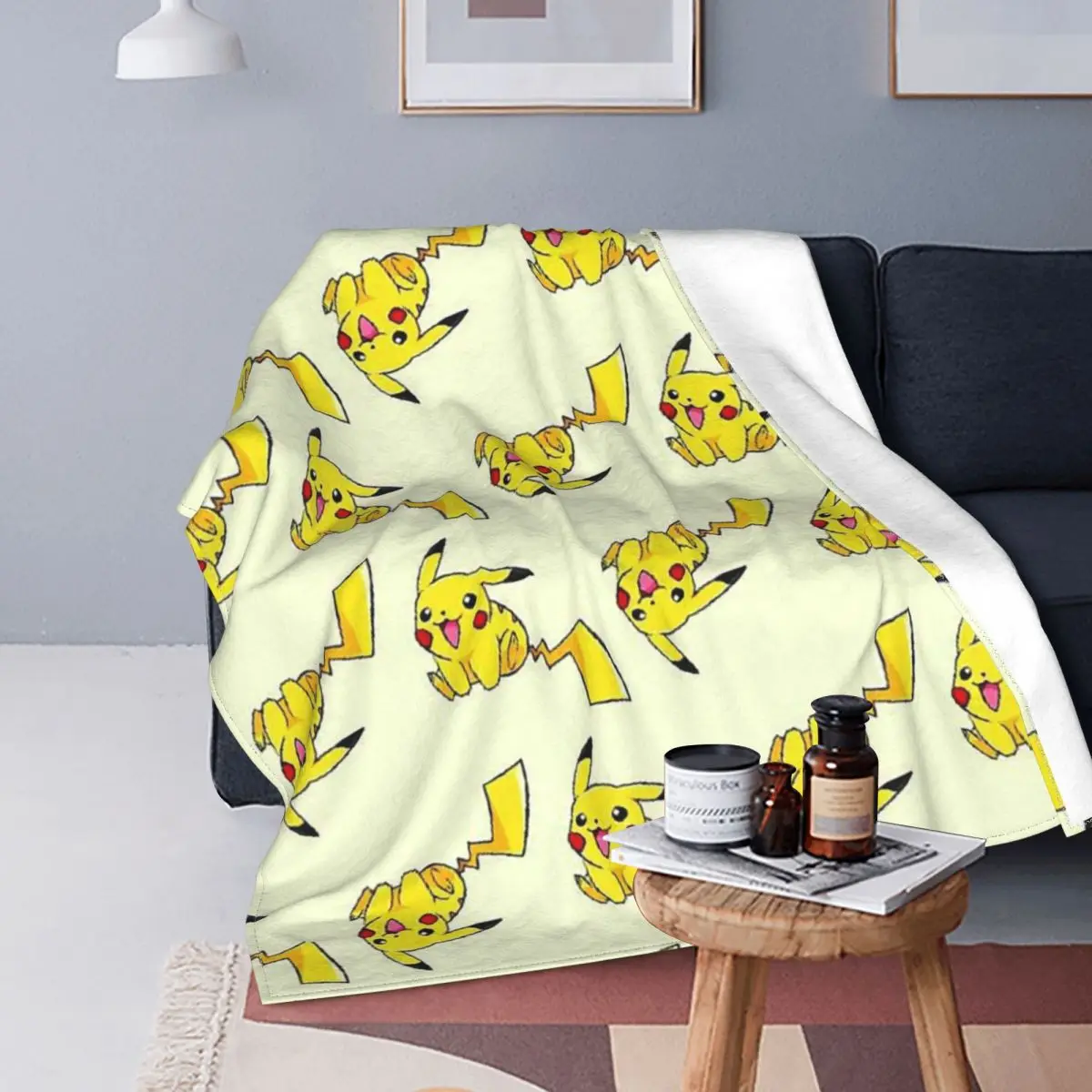 

Bikachu-mantas de franela con diseño de Animal Mouse, ropa de cama cálida multifunción de Anime japonés para sofá y coche, Veran