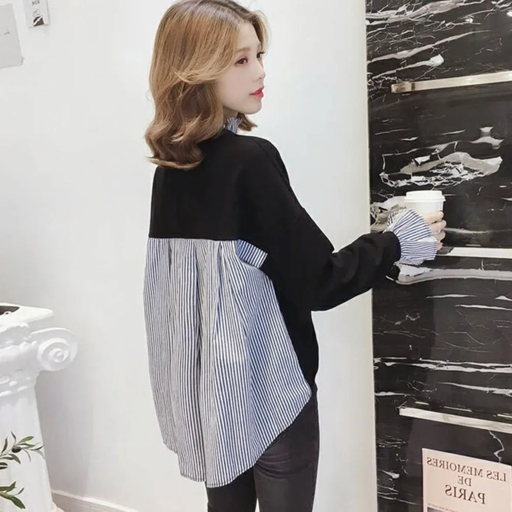 Женская блузка с длинным рукавом весна осень 2020 корейская мода в полоску стиле