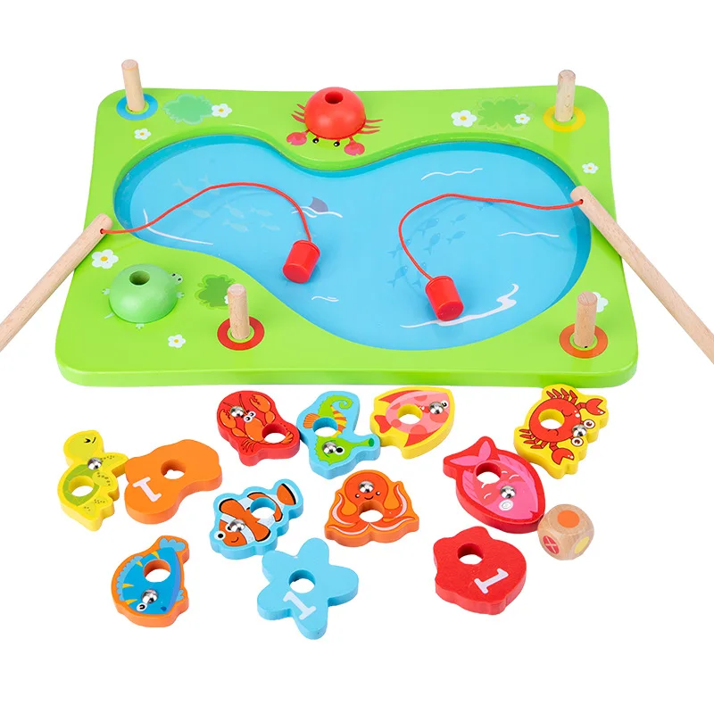 Детская развивающая деревянная двухполюсная рыболовная Магнитная игра Родитель