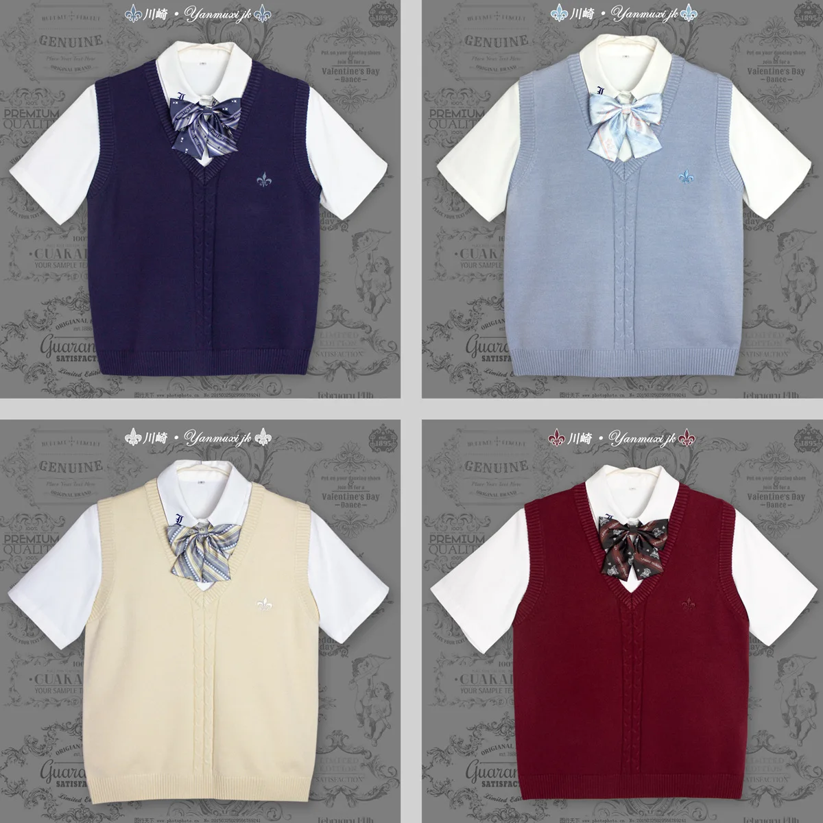 

JK Uniform Embroidered Twist V-neck Sweater Vest Women Solid Color Knitted Sweater Japanese School Uniform