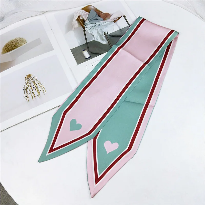 

Small Silk Scarf For Women 2020 Spring New Printing Handle Bag Elegant ladies Head Scarf Small Long Skinny Scarves Wholesale