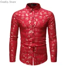 Мужская рубашка с длинным рукавом, краснаязеленая рубашка с рождественским принтом, на пуговицах, для праздника, 2021