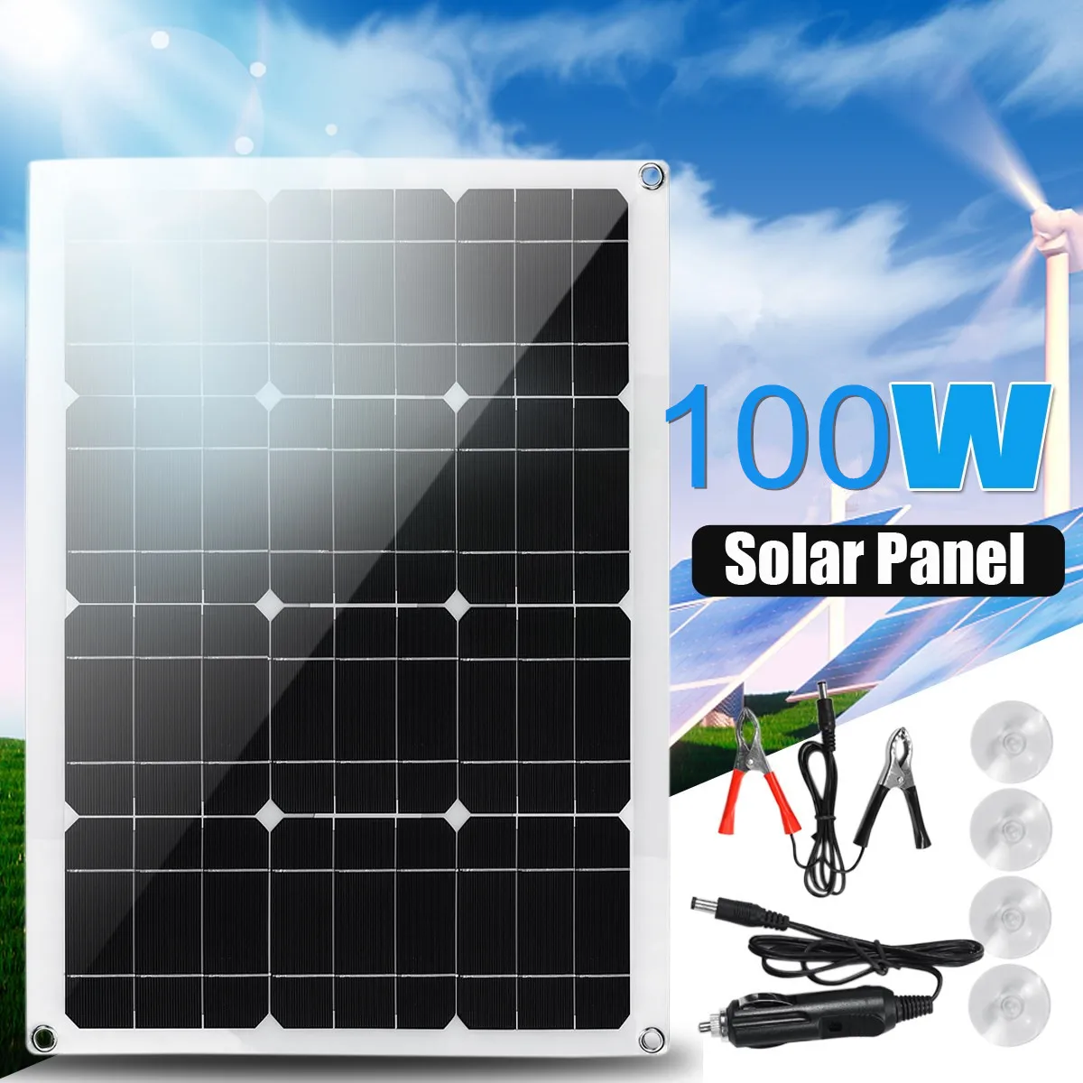 

100w Solar Panel Waterproof High Efficiency Solar Cells 5v Dual USB for Yacht RV Car Boat Mobile Phone Camping Battery Charger