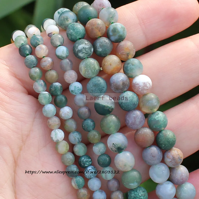 

Wholesale Frost/Matte Green Indian Agate 4-12mm Round beads 15" / Strand Pick Size For Jewelry Making