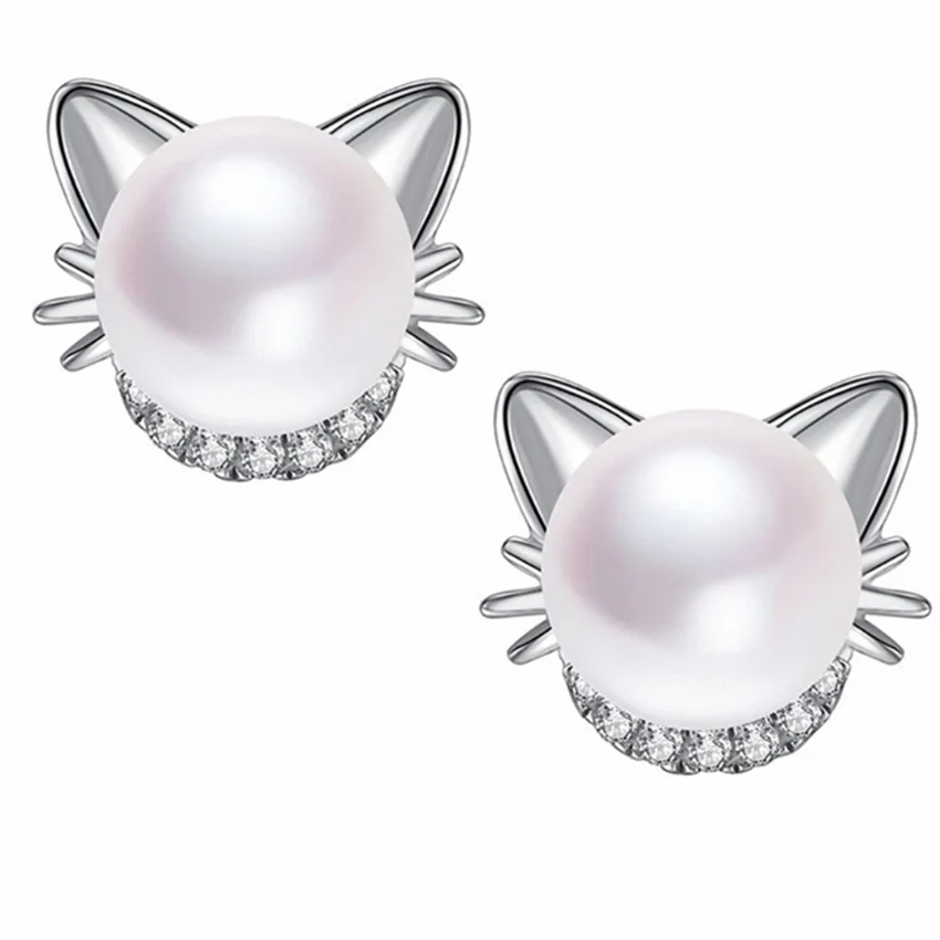 FYJS уникальные посеребренные 6 мм круглые серьги-гвоздики в форме кота с