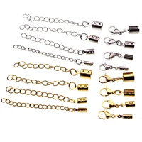 10pcs gold silver stainless steel cord fastener for jewelry making rope end cap with lobster clasp bracelet necklace connector