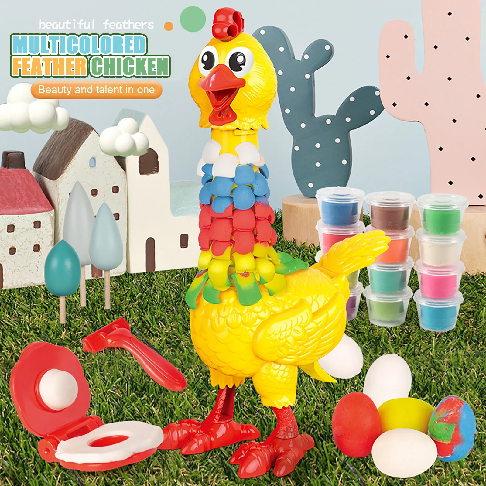 

DIY Feathered L-ayers Nuovo divertenti colorato fango piumato pollo giocattoli stampo plastilina gallina uova Set stampo educati