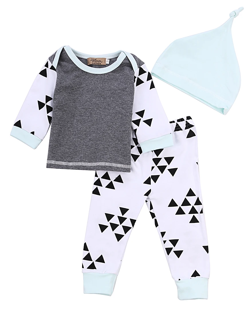 

AA 3 PCS Newborn Baby e suit kids Girls Boys Clothes Long Sleeve T-shirt Tops Pants Hat Outfit