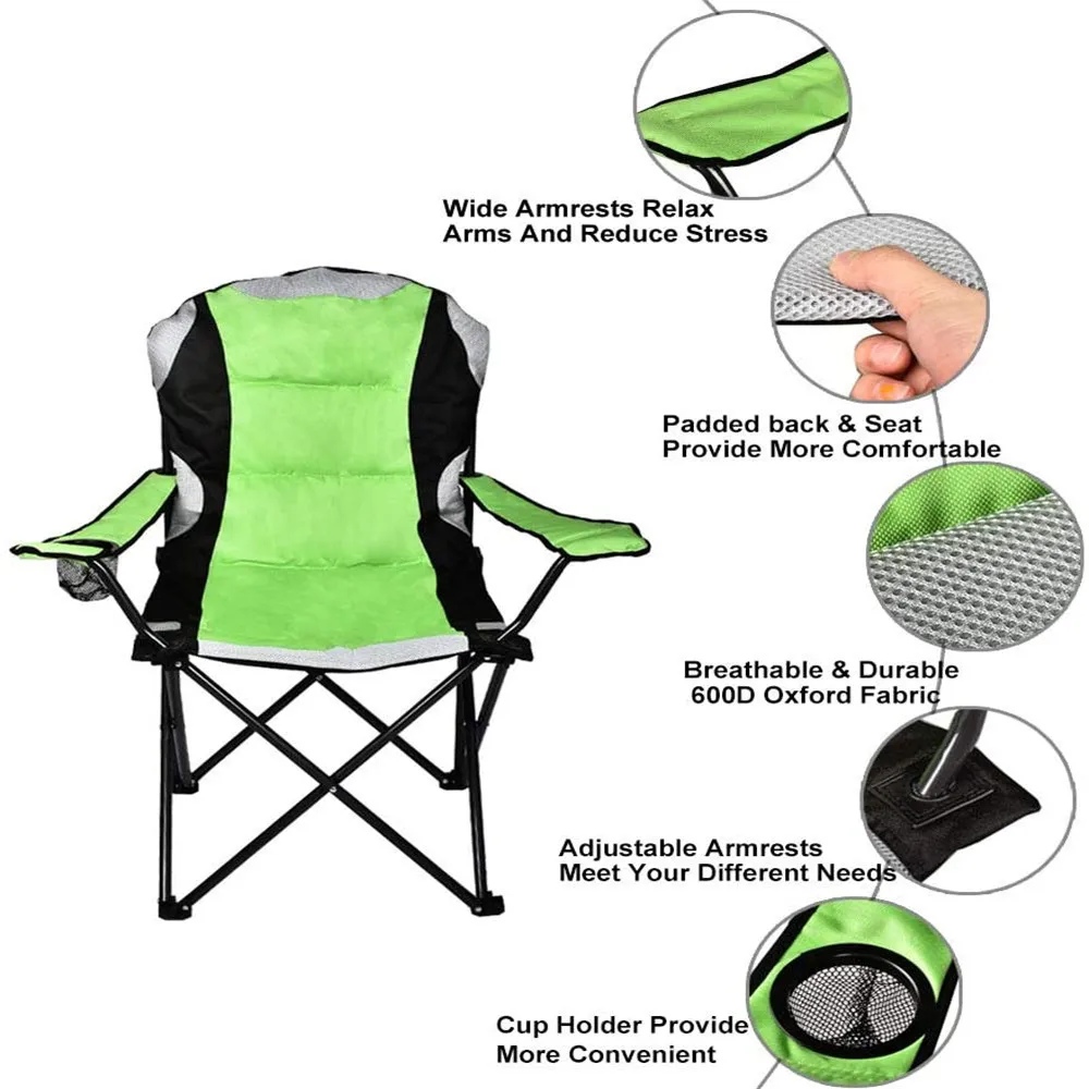 구매 휴대용 접이식 의자 600D 옥스포드 PVC 파우더 코팅 스틸 튜브 프레임 캠핑 의자 하중 베어링 350 Lbs 컵 홀더 및 패드