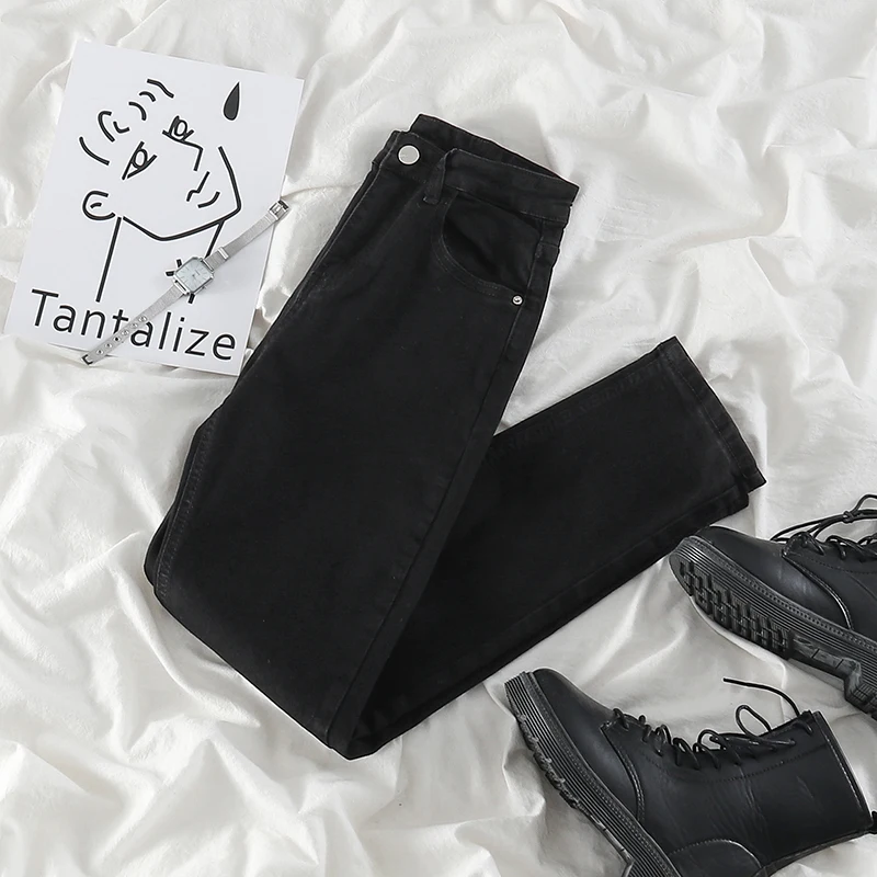 

Women's Pants 2021 Spring Black Casual Harajuku Streetwear High Waist Skinny Trouser Retro Washed Versatile Fashion Jeans