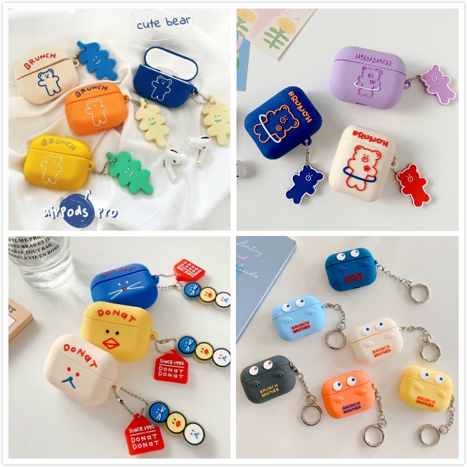 

Cute Cartoon Bear Earphone Case for Airpods 1 2 3 Case Silicon Soft Earpods Cover for Airpods Pro Case Accessories with Keychain