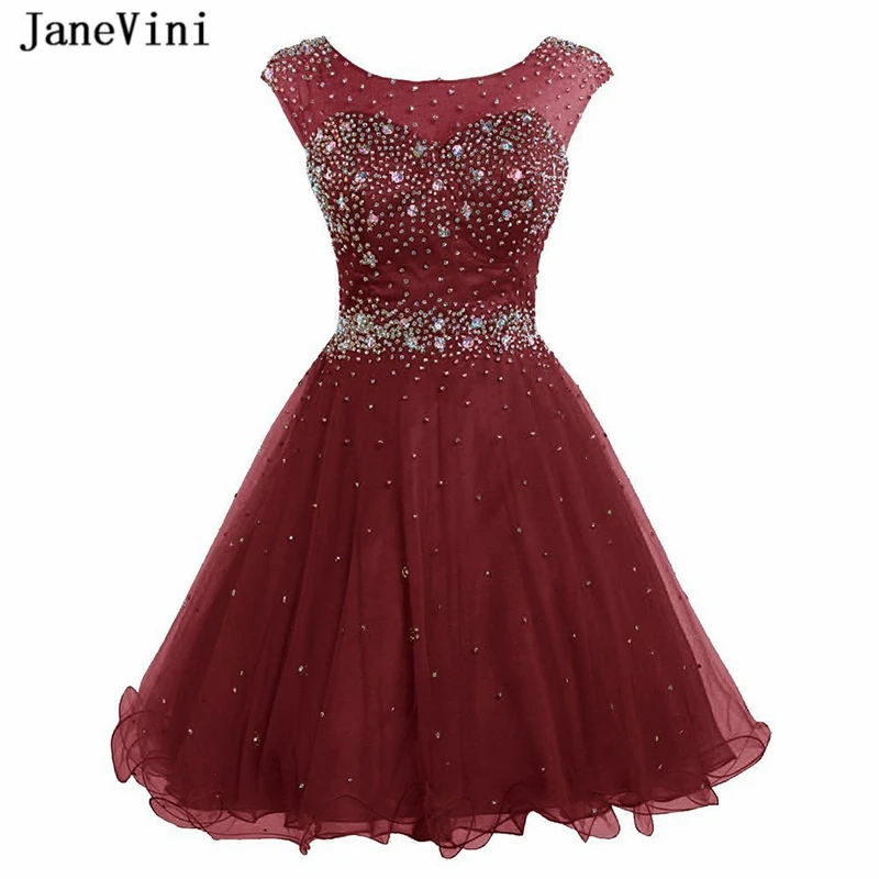JaneVini бордовые тюлевые мини платья для возвращения на родину а линия 2019 круглый
