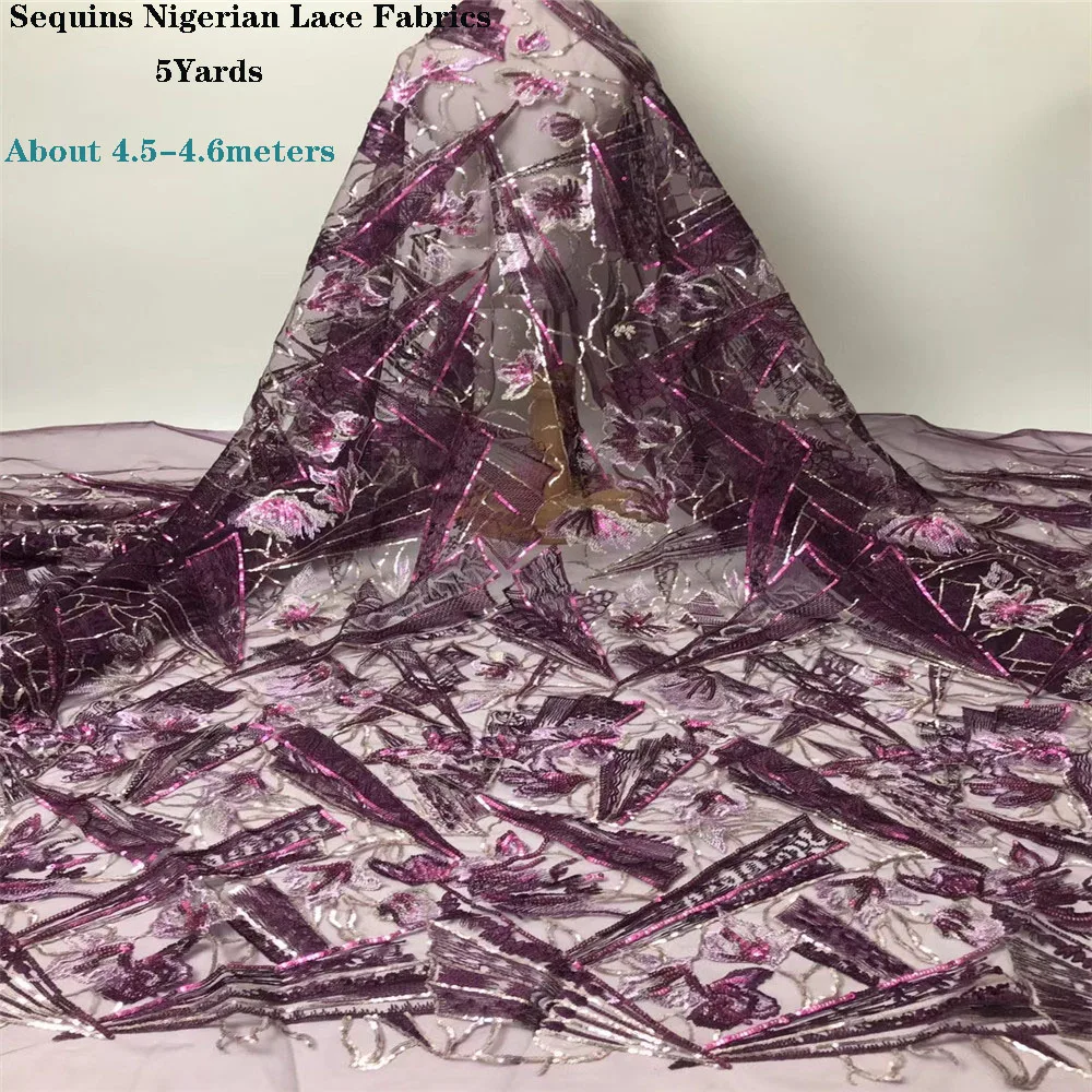 

Multicolor African Lace Fabric 2021 High Quality Nigerian Lace Fabric 5 Yards French Sequins Lace For Wedding Dress ZY-04