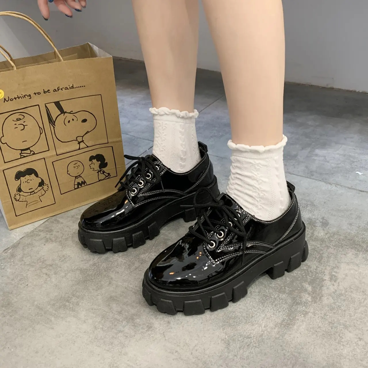 

Flat Black Shoes For Women Casual Female Sneakers Oxfords All-Match British Style Autumn Modis Clogs Platform Ladies' Footwear R